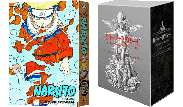 Naruto 3-in-1 volume (left) & Death Note All-in-One (right)